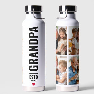 Grandpa Grandfather Simple 4 Photo Custom Year Water Bottle
