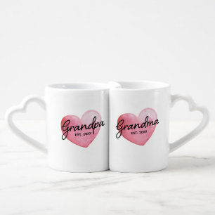 Grandpa Grandma Est Date Watercolor Heart Coffee Mug Set