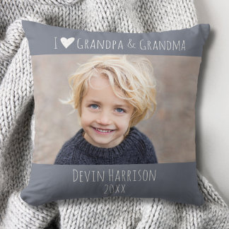Grandpa Grandma I Love You Minimal Photo Throw Pillow