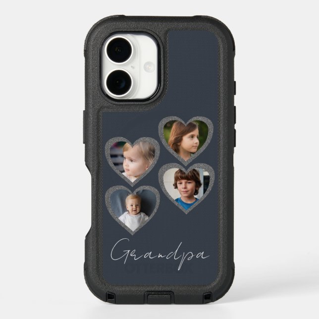 Grandpa Grey Hearts Grandchildren Photo Collage  Otterbox iPhone Case (Back)