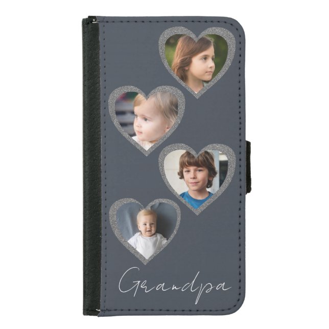 Grandpa Grey Hearts Grandchildren Photo Collage  Samsung Galaxy Wallet Case (Front)