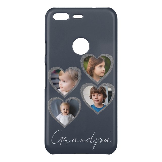 Grandpa Grey Hearts Grandchildren Photo Collage  Uncommon Google Pixel Case (Back)