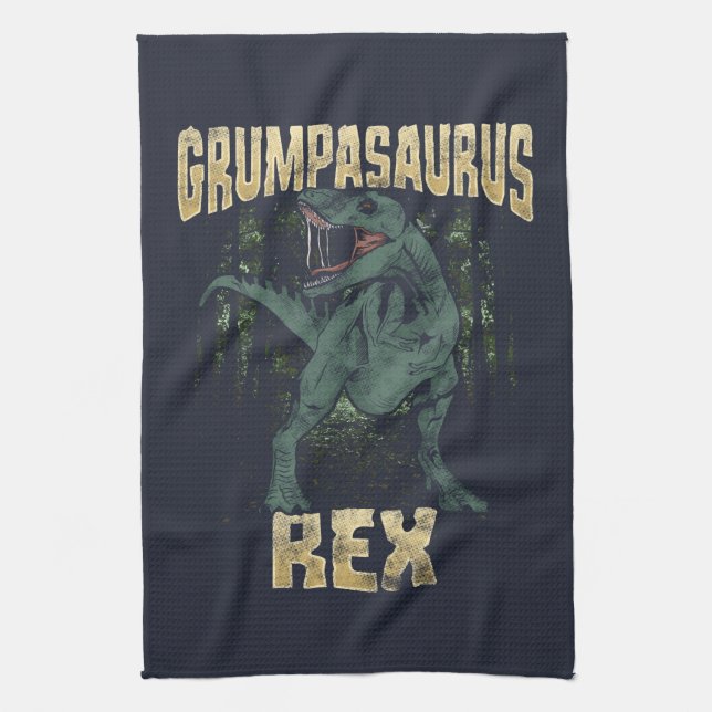 Grandpa Grumpasaurus Rex Dinosaur T Rex Kitchen Towel (Vertical)