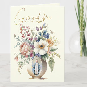 Grandpa Happy Birthday Floral Religious Letterpress Thank You Card