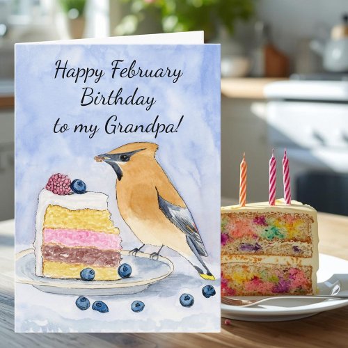 Grandpa Happy February Birthday Cedar Waxwing Cake
