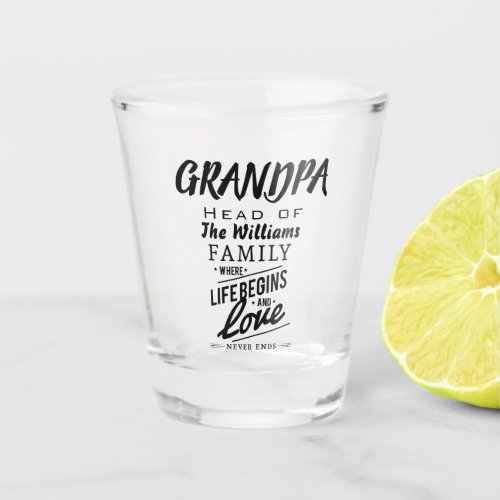 Grandpa Head of The Family where Love Never Ends Shot Glass