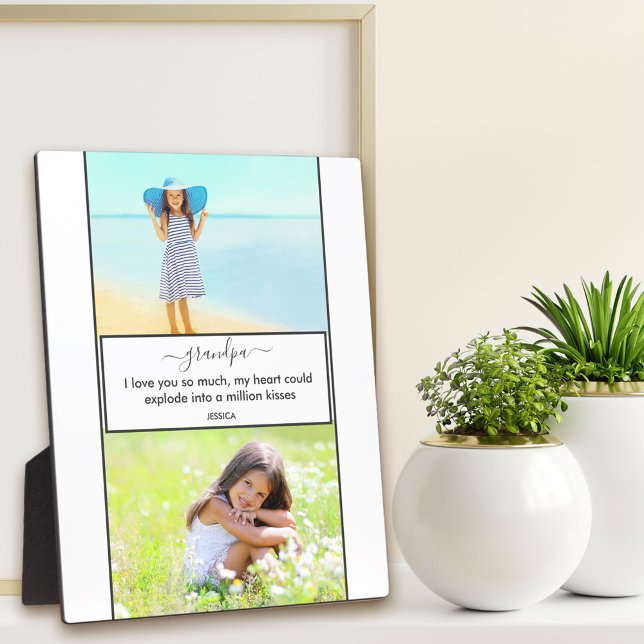 Grandpa I Love You - 2 Photo White and Grey Plaque (Creator Uploaded)