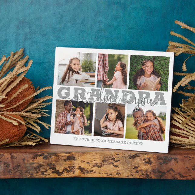 GRANDPA I Love You 6 Photo Collage Gray 8x10 Plaque (Side)