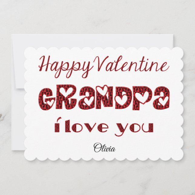 Grandpa I Love You Cute Cupid Typography Valentine Holiday Card (Front)