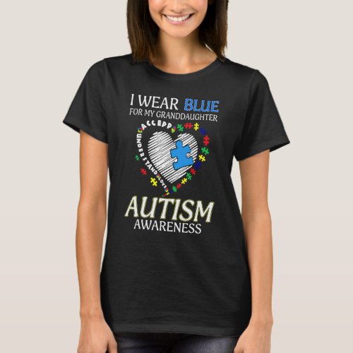 Grandpa I Wear Blue For My Grandson Autism Awarene T_Shirt