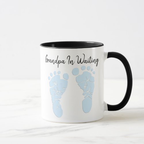 Grandpa In Waiting Surprise Blue Baby Footprints Mug