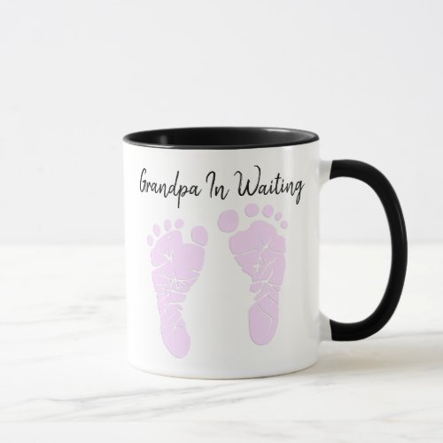 Grandpa In Waiting Surprise Pink Baby Footprints Mug