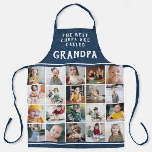 Grandpa Is the Best Chef Blue Photo Collage Apron