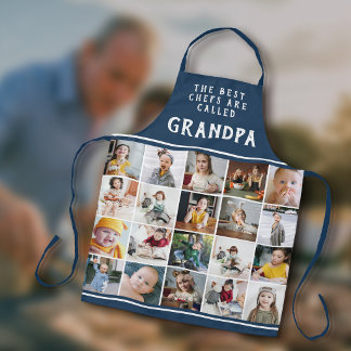 Grandpa Is the Best Chef Blue Photo Collage Apron