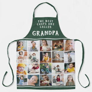 Grandpa Is the Best Chef Green Photo Collage Apron