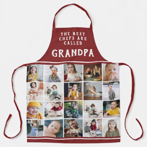 Grandpa Is the Best Chef Red Photo Collage Apron