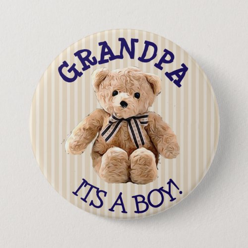 Grandpa Its a Boy Teddy Bear Baby Shower Button