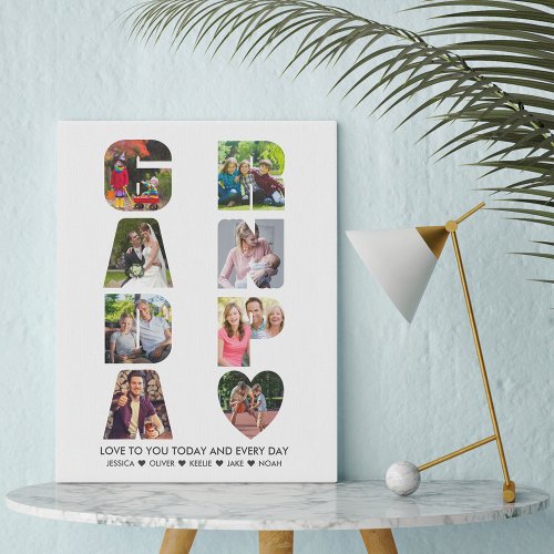 GRANDPA Letter Cutout 8 Photo Collage Personalized Faux Canvas Print