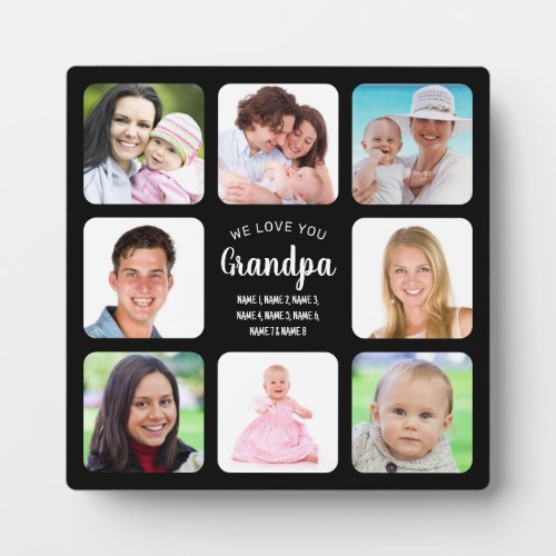 Grandpa Love Photo Collage Modern Minimalist Black Plaque