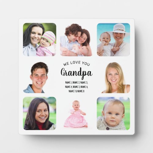 Grandpa Love Photo Collage Modern Minimalist White Plaque