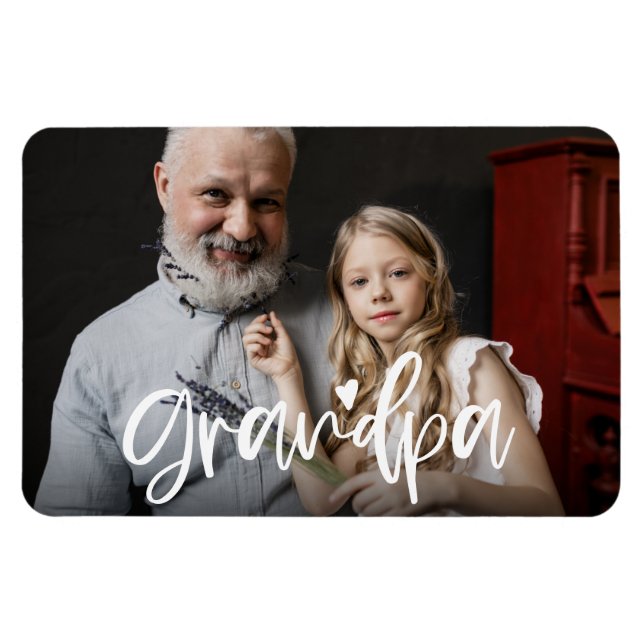 Grandpa Love Script Personalized Gift Photo Magnet (Horizontal)