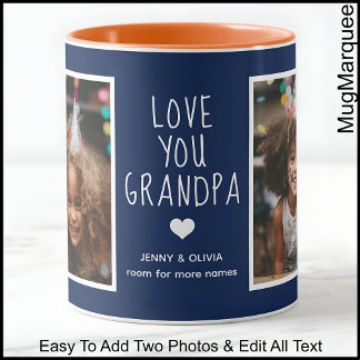 Grandpa Love You 2 Photos Modern Navy Blue C41     Mug
