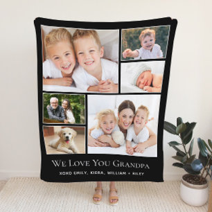 Grandpa Love You Personalized Photo Black Sherpa Blanket