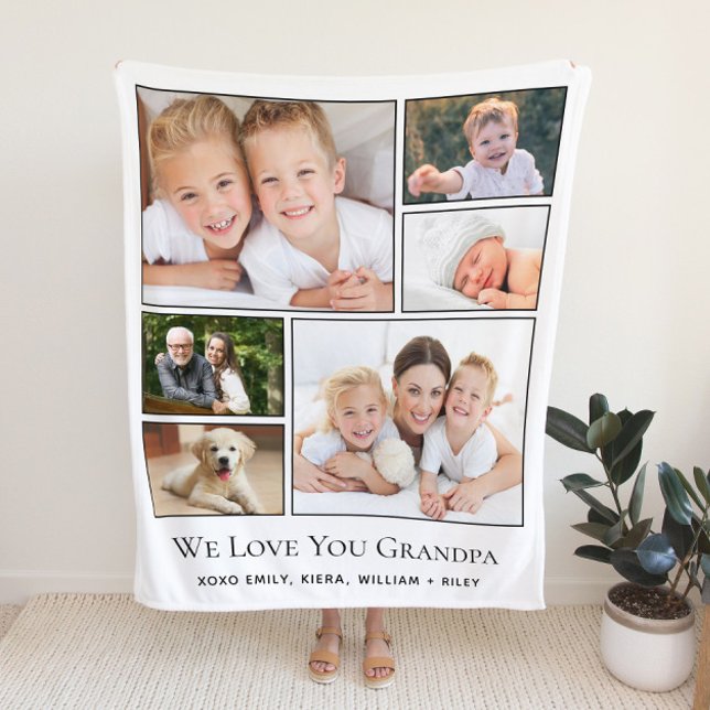 Grandpa Love You Personalized Photo Sherpa Blanket (Creator Uploaded)