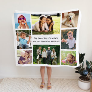 Grandpa Love You Photo Collage Personalized Fleece Blanket