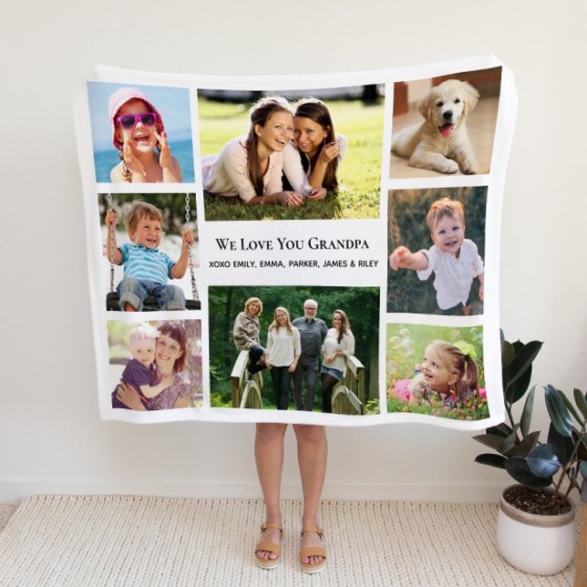 Grandpa Love You Photo Collage Personalized Fleece Blanket (Creator Uploaded)