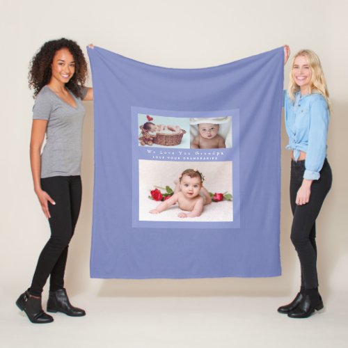 Grandpa Loves His Family Photo Collage Soft Cozy Fleece Blanket