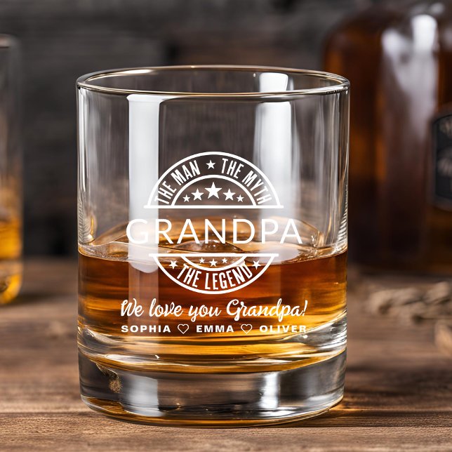 Grandpa Man Myth Legend Father's Day Whiskey Glass (Creator Uploaded)