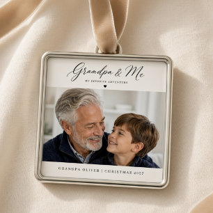 Grandpa & Me Personalized Grandson Photo Christmas Metal Ornament