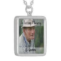 Grandpa Memorial Photo Charm Wedding Bouquet Silver Plated Necklace