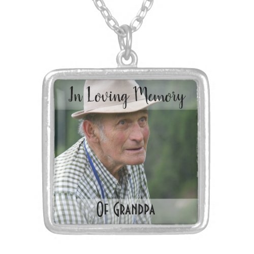 Grandpa Memorial Photo Charm Wedding Bouquet Silver Plated Necklace