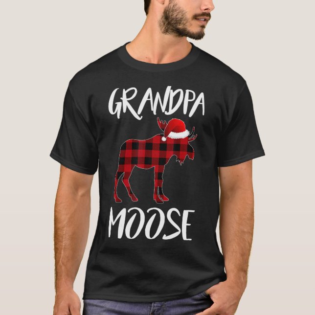 Grandpa Moose Buffalo Red Plaid Santa Christmas Fa T-Shirt (Front)