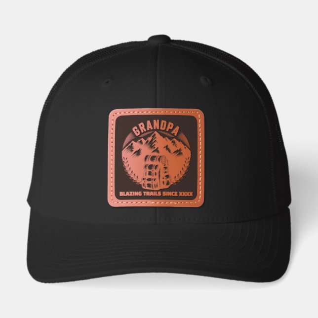 Grandpa Mountain Hiking Personalize Since Year Leather Patch Hat (Front)