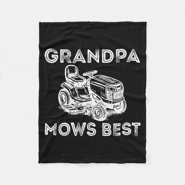 Grandpa Mows Funny Lawn Mower Father's Day Papa  Fleece Blanket (Front)
