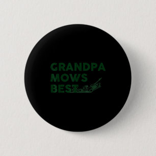 Grandpa mows vintage lawn mowing gardener father's button