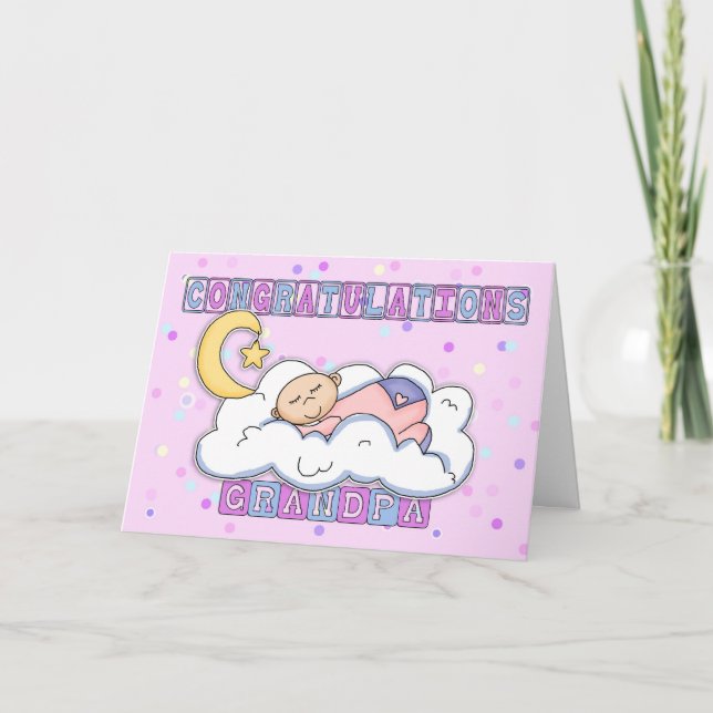 Grandpa New Baby Girl Congratulations Card (Front)