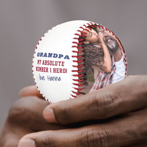 Grandpa Number 1 Hero Personalized 2 Photo Baseball