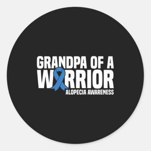 Grandpa Of A Warrior Blue Ribbon Alopecia Awarenes Classic Round Sticker