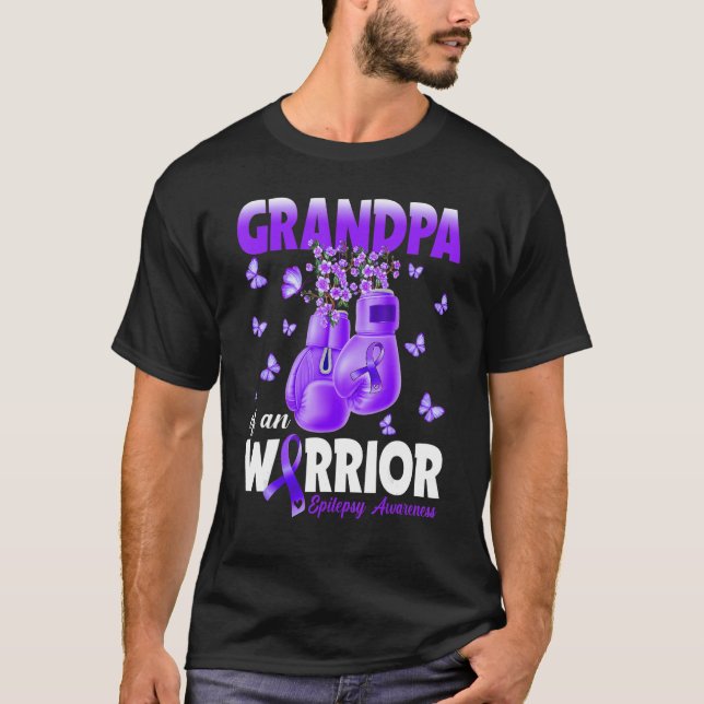 Grandpa Of A Warrior Epilepsy Awareness Boxing Glo T-Shirt (Front)