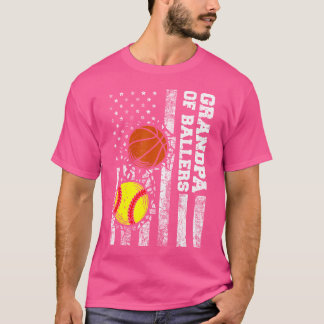 Grandpa Of Ballers Usa Flag Softball Basketball Gr T-Shirt