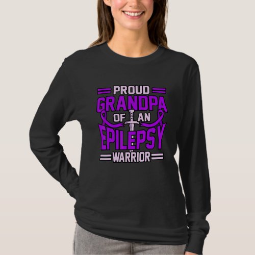 Grandpa Of Epilepsy Warrior Purple Ribbon Awarenes T_Shirt
