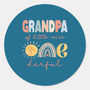 Grandpa Of Little Miss Onederful First Birthday Bo Classic Round Sticker