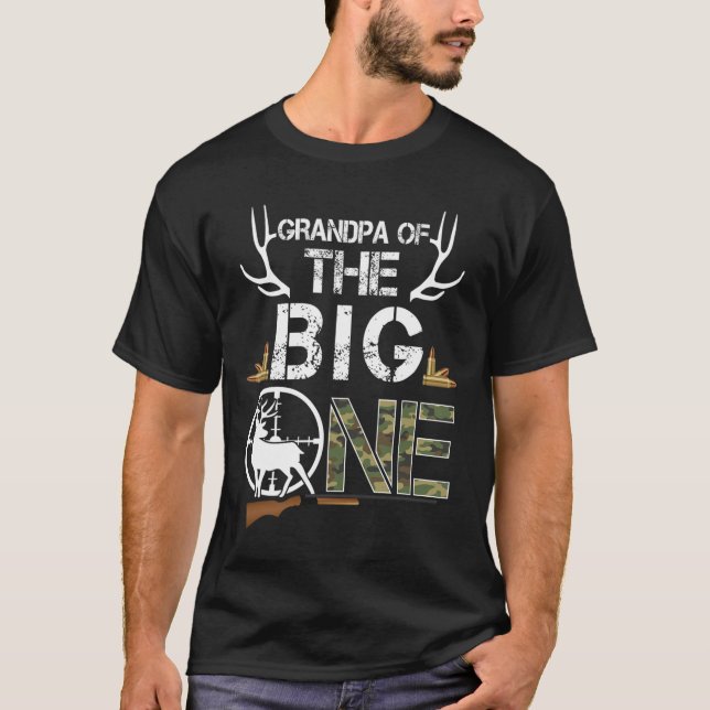 Grandpa Of The Big One Birthday Boy Deer Hunter Ca T-Shirt (Front)