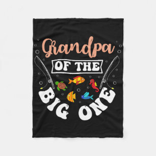 Grandpa Of The Big One Fishing Birthday Party Bday Fleece Blanket