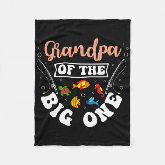 Grandpa Of The Big One Fishing Birthday Party Bday Fleece Blanket