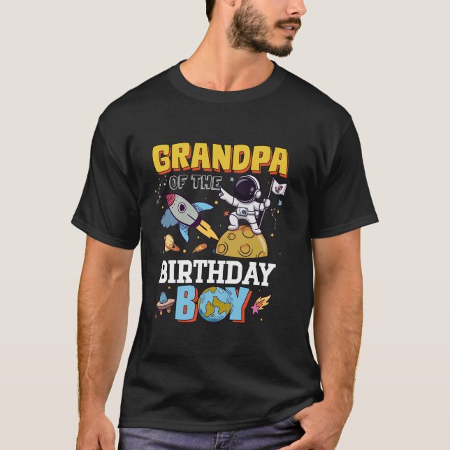 Grandpa Of The Birthday Astronaut Boy Space Theme  T-Shirt (Front)